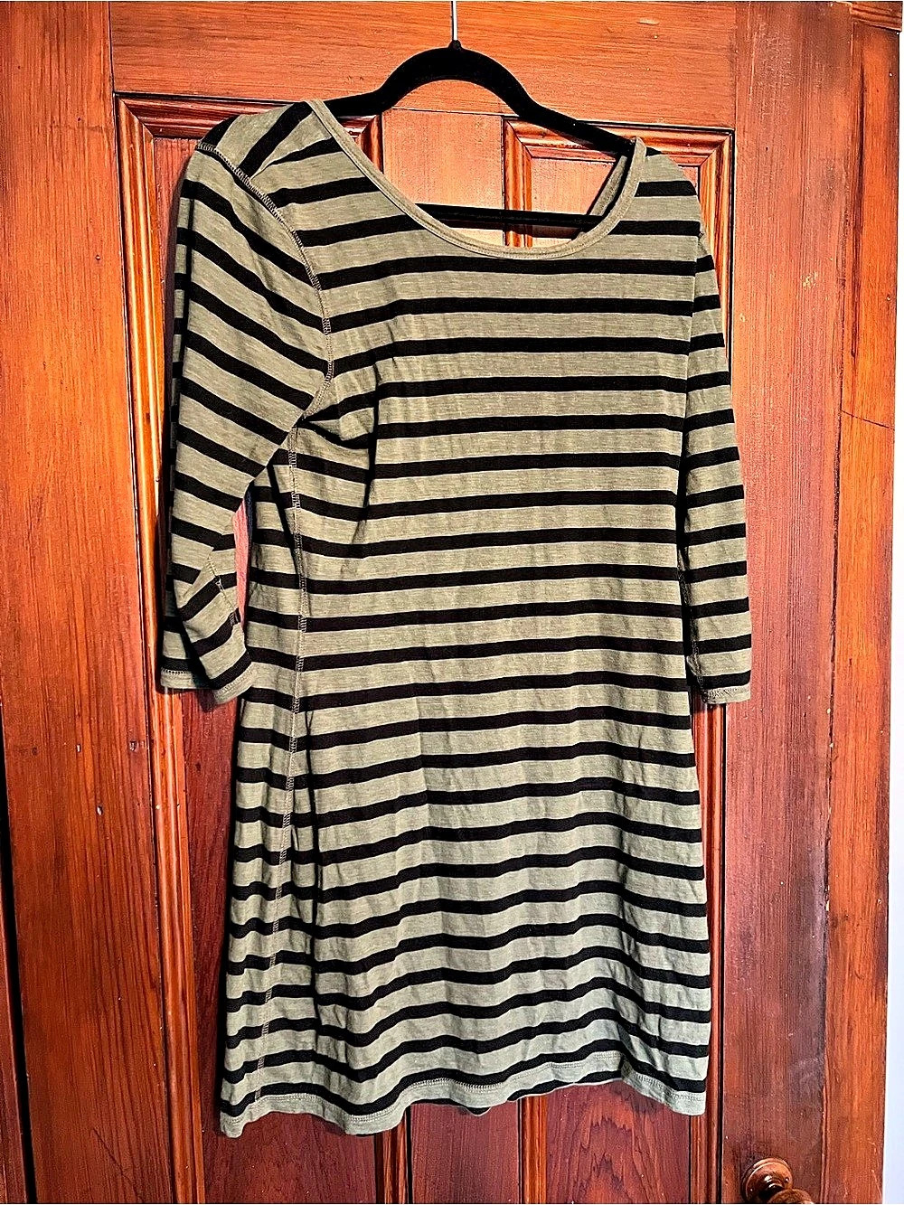 Express Olive Black Striped Reversible Neckline Tunic Dress L